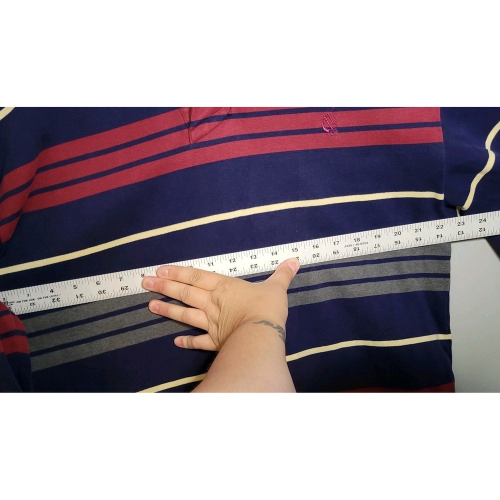 VINTAGE 90s NAUTICA‎ Polo Shirt Mens Large Rugby Heavyweight Striped Red Blue - Picture 10 of 14